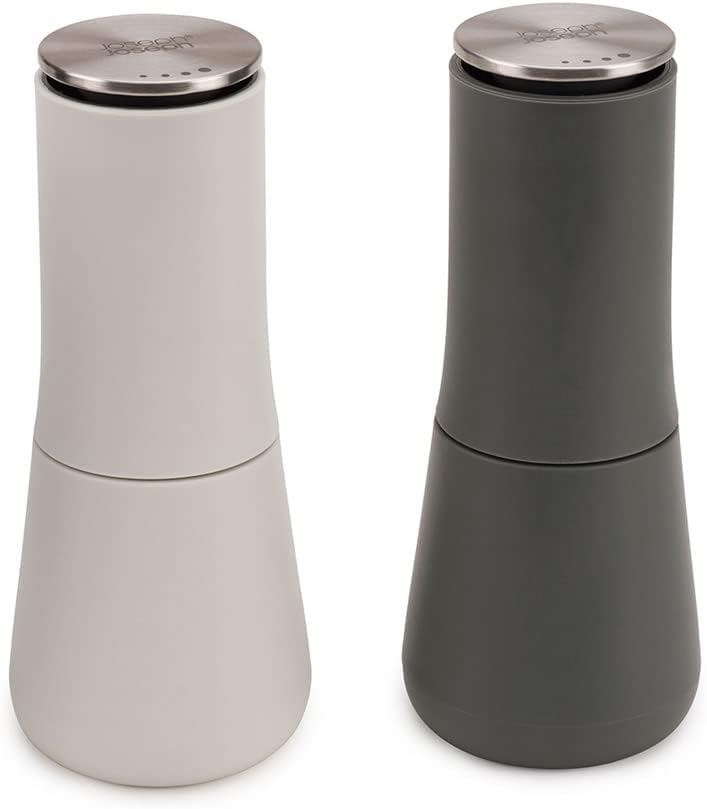 Milltop Non-Spill Salt and Pepper Mill Set Refillable with Ceramic Grinding, White/Grey, 24 Main image