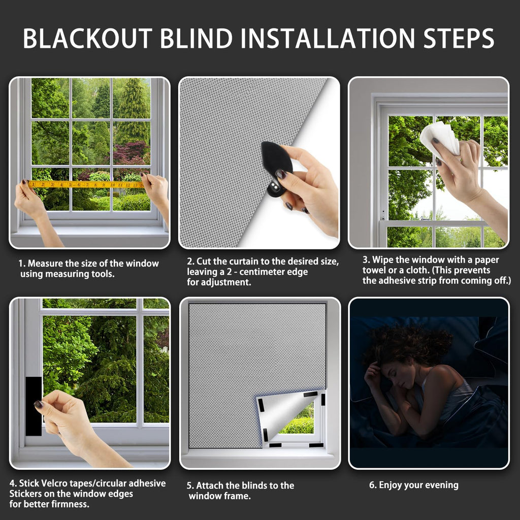 Versatile Portable Roller Blind-Stick On Blackout Curtains for Windows,Temporary Curtains, Any Size and Shape-Bedroom,Indoor & Outdoor-Blackout Blind-Gray
