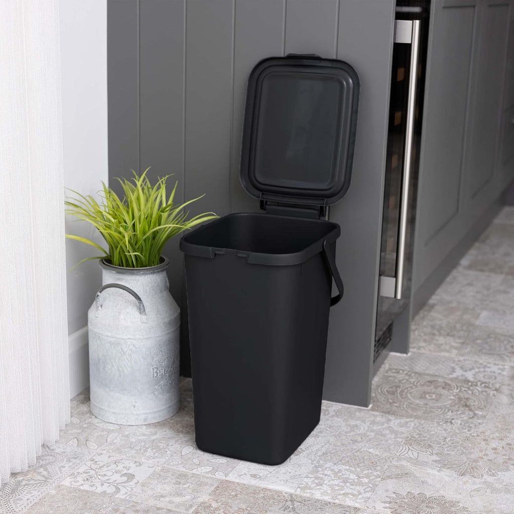 519282 Kitchen Recycling & General Storage bin 18 litres Stackable Food Waste Organiser Caddy with Clip lock lid & carrying Handle,Eco Black