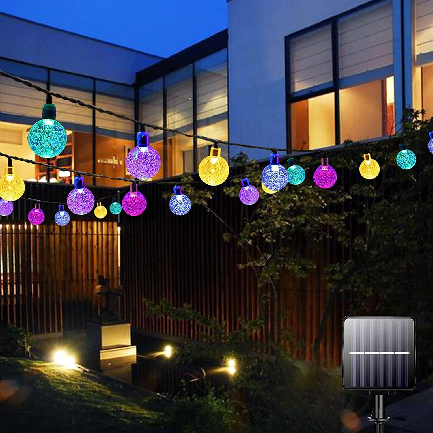 Solar Fairy Lights Outdoor, 100LED 12M/39Ft String Garden Lights 8 Modes,Waterproof Crystal Ball Lights, Decorative Lighting for Home, Yard,Patio, Christmas (Multi-Coloured) Main image