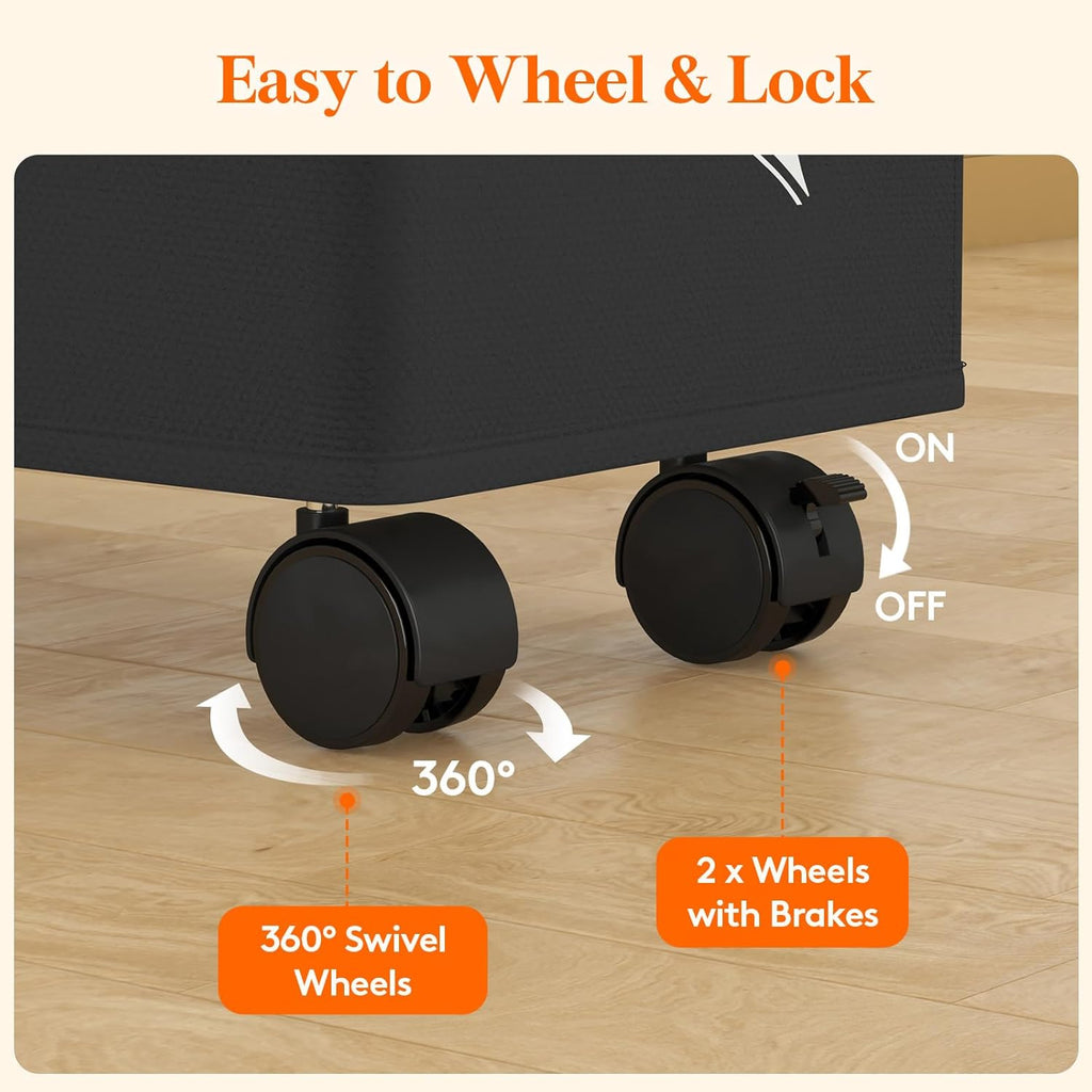 Lifewit Slim Rolling Laundry Basket with Wheels, 75L Collapsible Tall Laundry Basket with Handles, 2 Packs Narrow Laundry Room Organization for Laundry Room Dorm Bathroom Bedroom, Black