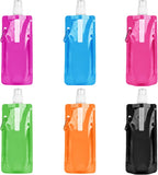 Foldable Sports Bottle, 6pcs Foldable Water Bottle 500mL, Reusable BPA Free Collapsible Water Bottle, Flexible Drink Pouches Bags with Clip for Outdoor Sports, Travel, Biking, Hiking