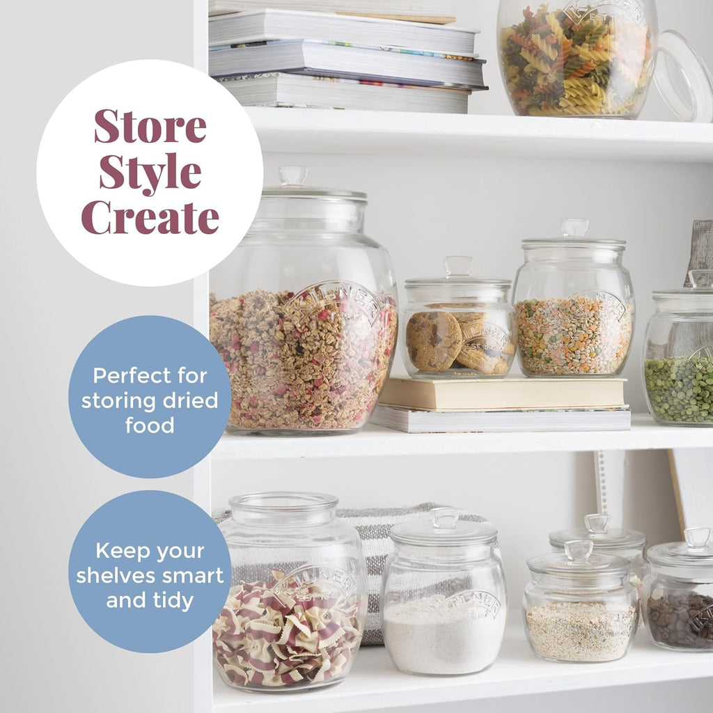 Universal Jar Push-Top Lid 2 Litre Glass Food Container with Silicone Seal Kitchen Pantry Storage for Dry Food Biscuits Sweets and Treats