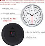 Version 3.0 Metal Day of The Week Wall Clock for Seniors 12 Inch, Silent Non Ticking Modern Silver Wall Clocks for Living Room Decor Bedroom Home, Ideal Retirement Gift for Men & Women