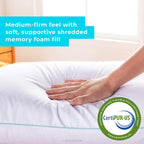 Shredded Memory Foam Pillow 70 x 40 cm with Cooling Gel Encasement – Firm Bed Pillow, Support for Shoulder and Neck – Removable Cotton Cover, White