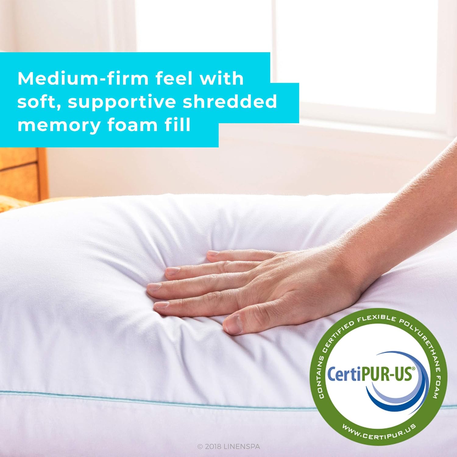 Shredded Memory Foam Pillow 70 x 40 cm with Cooling Gel Encasement – Firm Bed Pillow, Support for Shoulder and Neck – Removable Cotton Cover, White
