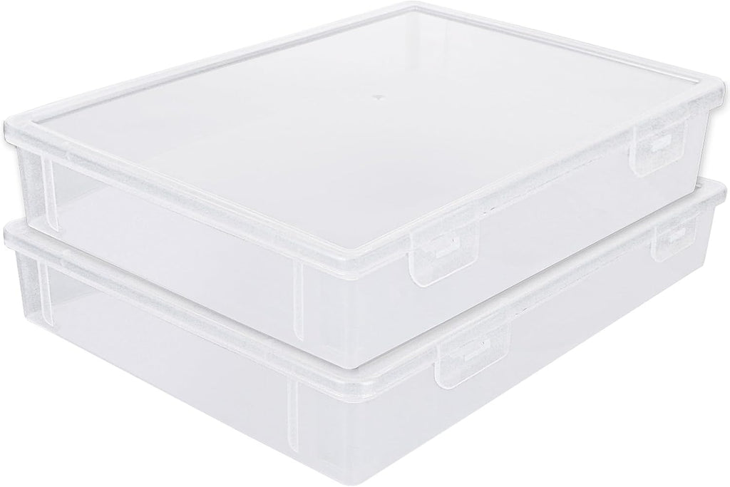 A4 Transparent Plastic Craft Storage Boxes with Lids for Art Supplies 2Pcs Clear Boxes Storage, 3.6 Litre Volume Plastic Organiser for Paper, Seed, Cards, Picture, Craft