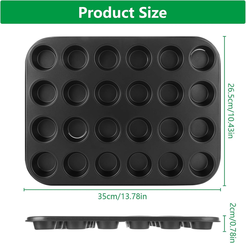 2 Pack Mini Baking Tray,24 Cup Muffin Baking Pan,Non-Stick Cupcake Tin,Carbon Steel Muffin Tin Cupcake Baking Tray,Deep Muffins Pan,Reusable Baking Case for Mini Mince Pie,Grey