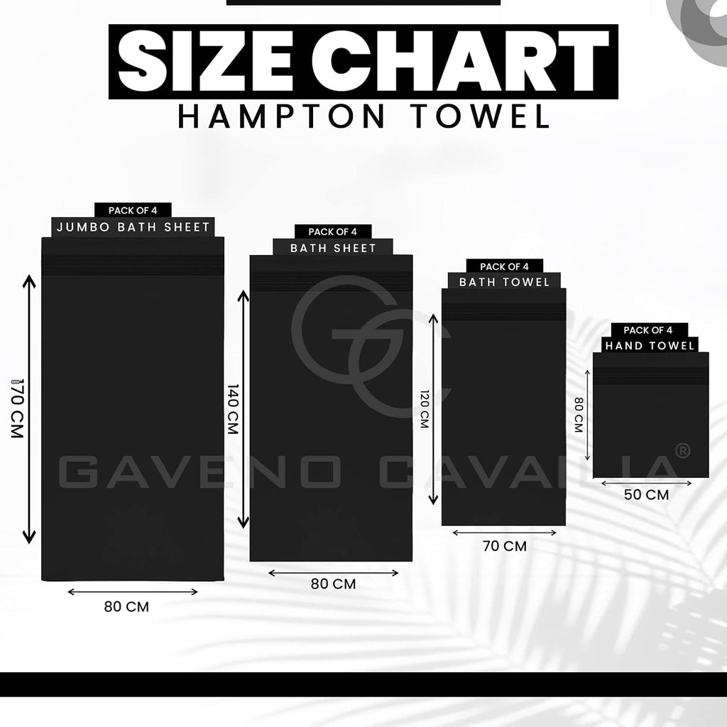 New Hampton Pack of 4 Bath Towel Set, 100% Ringspun Cotton, Extra Absorbent 450 GSM Luxury Bath Sheets, Black, 4PK