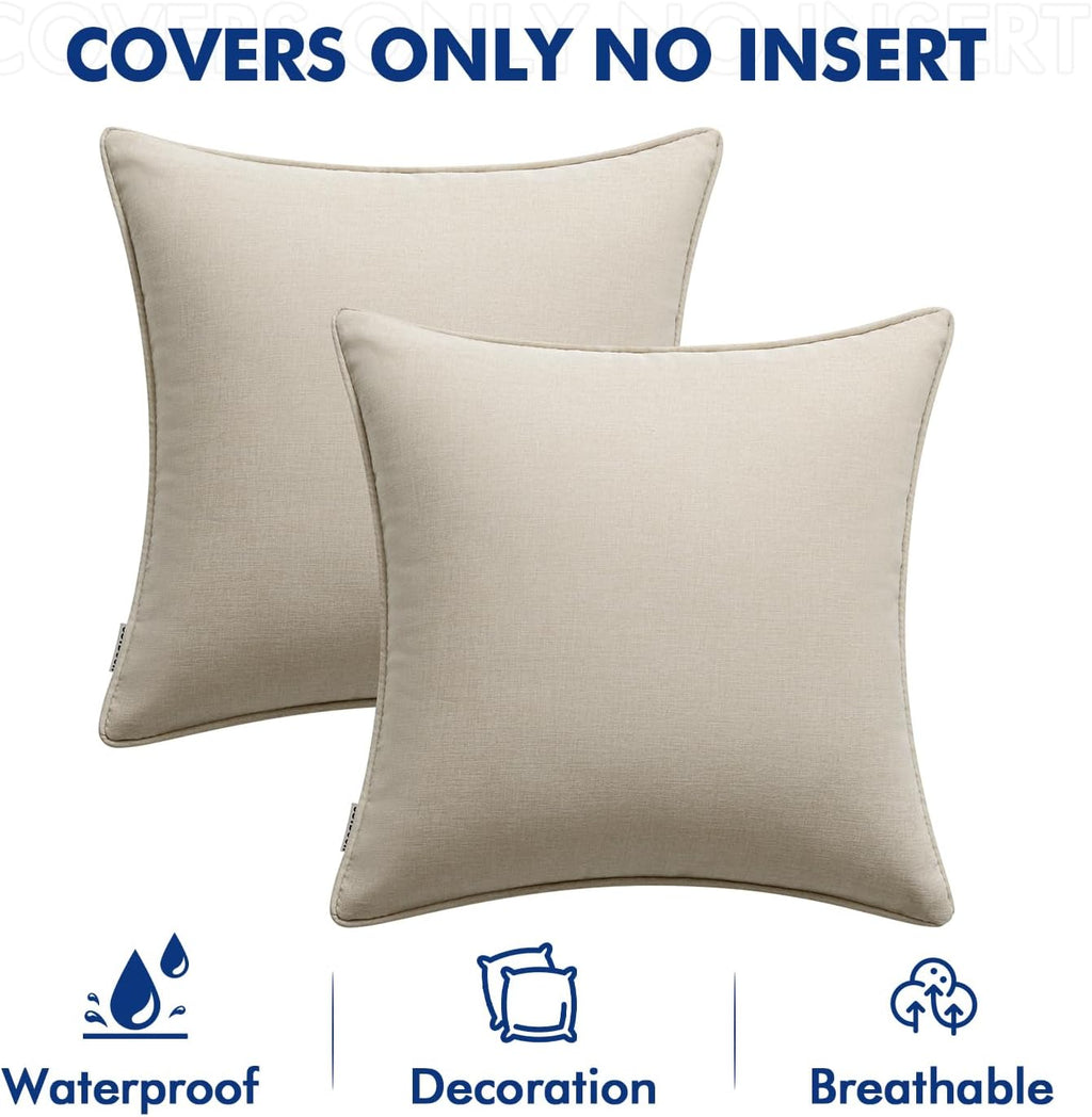 Pack of 2 Outdoor Weatherproof Cushion Covers Decorative Modern Throw Pillow Covers Decoration Polyster Linen-Look Pillowcases For Garden Sofa Living Room Bed Cushion Cover 45x45cm B-Beige