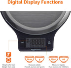Digital kitchen scales with LCD display (with batteries), Black and Stainless Steel, BPA free, Weighs up to 11 pounds