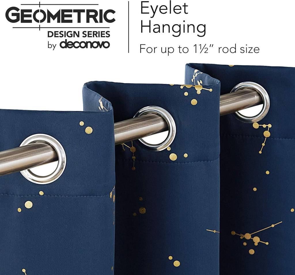 Curtains, Eyelet Blackout Curtains, Gold Constellation Printed Thermal Insulated Curtains for Boys Bedroom, 52 x 63 Inch(Width x Length), Navy Blue, 2 panels