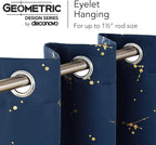 Curtains, Eyelet Blackout Curtains, Gold Constellation Printed Thermal Insulated Curtains for Boys Bedroom, 52 x 63 Inch(Width x Length), Navy Blue, 2 panels