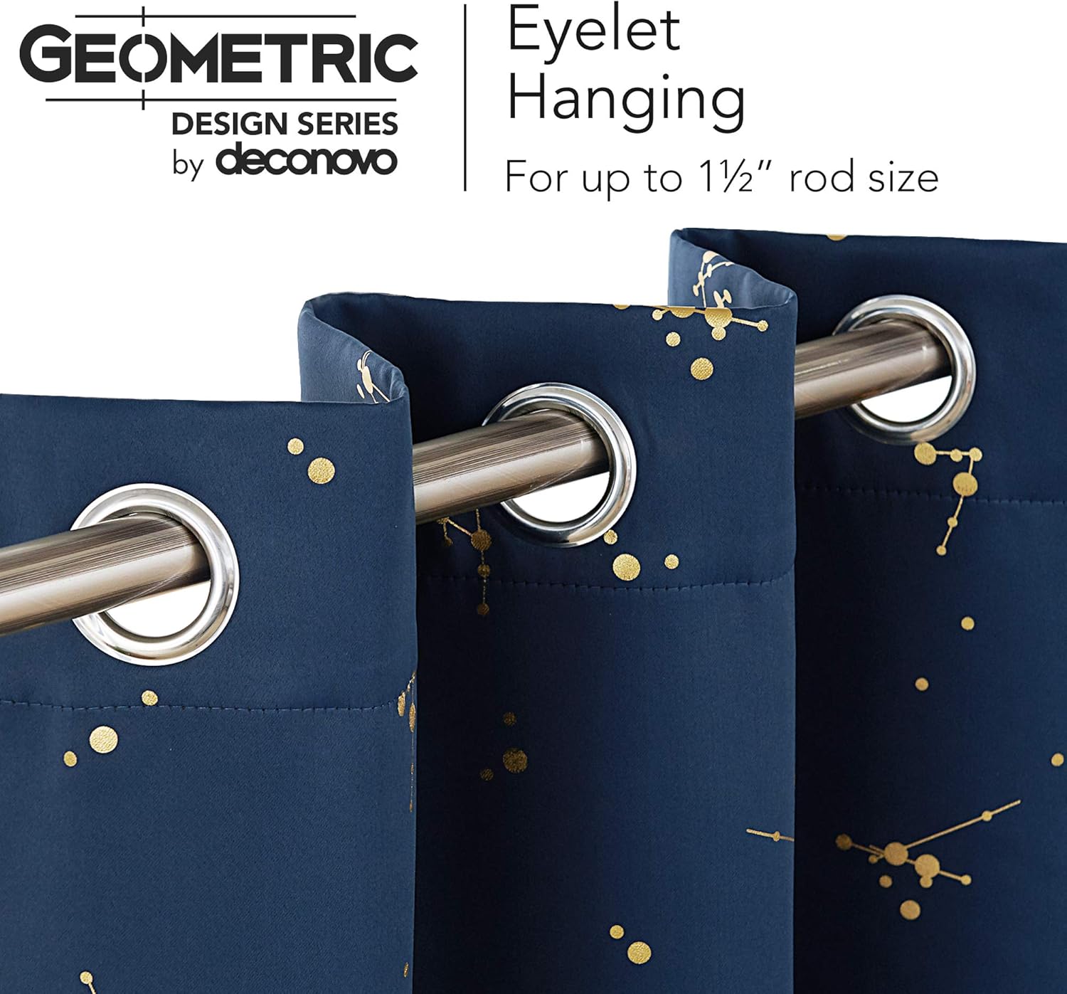 Curtains, Eyelet Blackout Curtains, Gold Constellation Printed Thermal Insulated Curtains for Boys Bedroom, 52 x 63 Inch(Width x Length), Navy Blue, 2 panels
