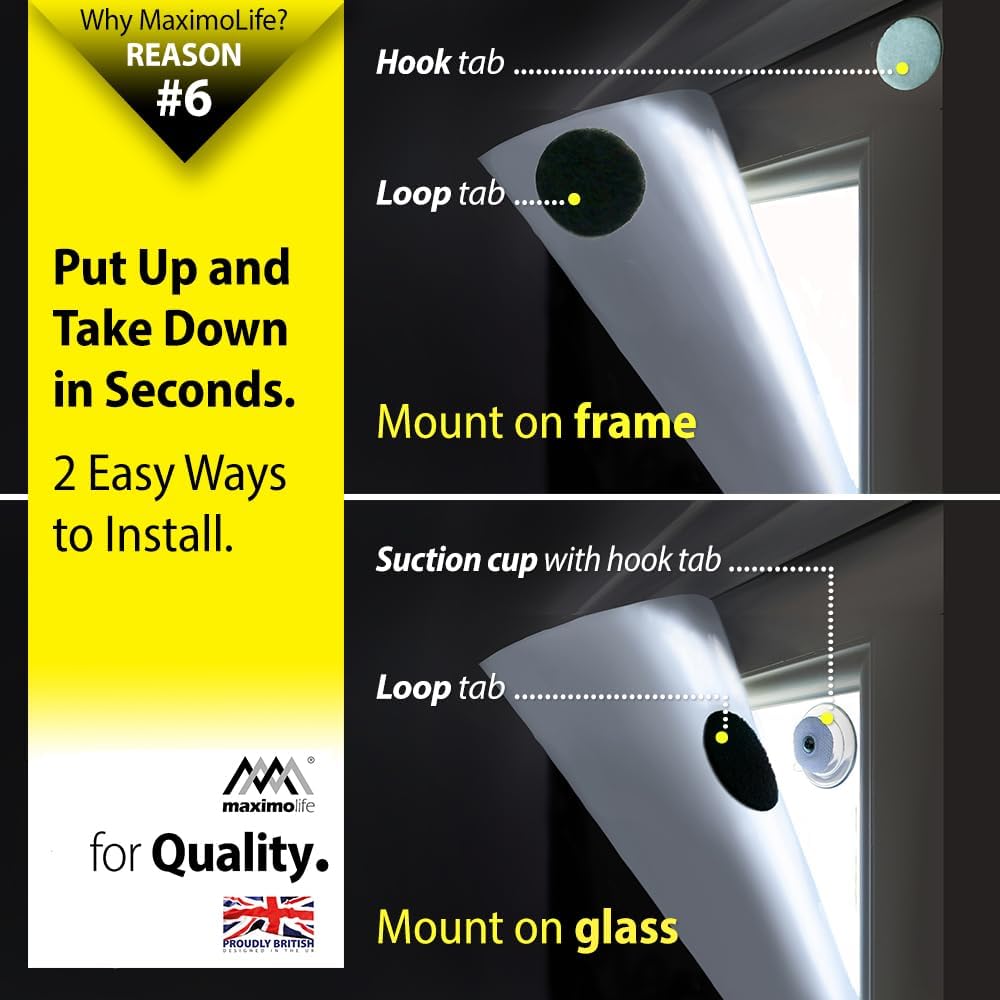 Ultimate 100% Blackout Blind | Fits Any Size/Shape Window | Unique Cutting Guide Easier Cut-to-Size | Super Strong Suction Cups | Heat & Cold Resistant Hook & Loop | No Drill Stick On