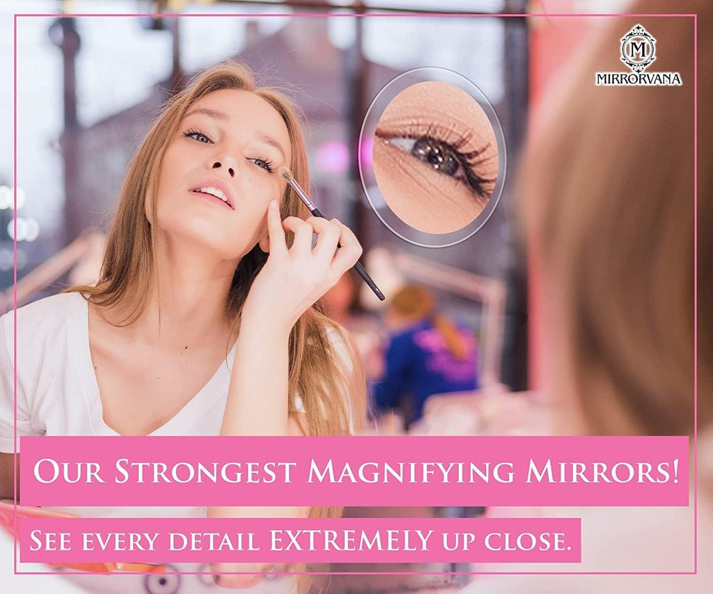 20X & 15X Magnifying Mirror Combo Set with 3 Stick On Suction Cups For Makeup and Tweezing Eyebrows - Compact Handheld Design & Travel Ready - Extremely Strong X20 Zoom - 15cm & Small 10cm Diameter