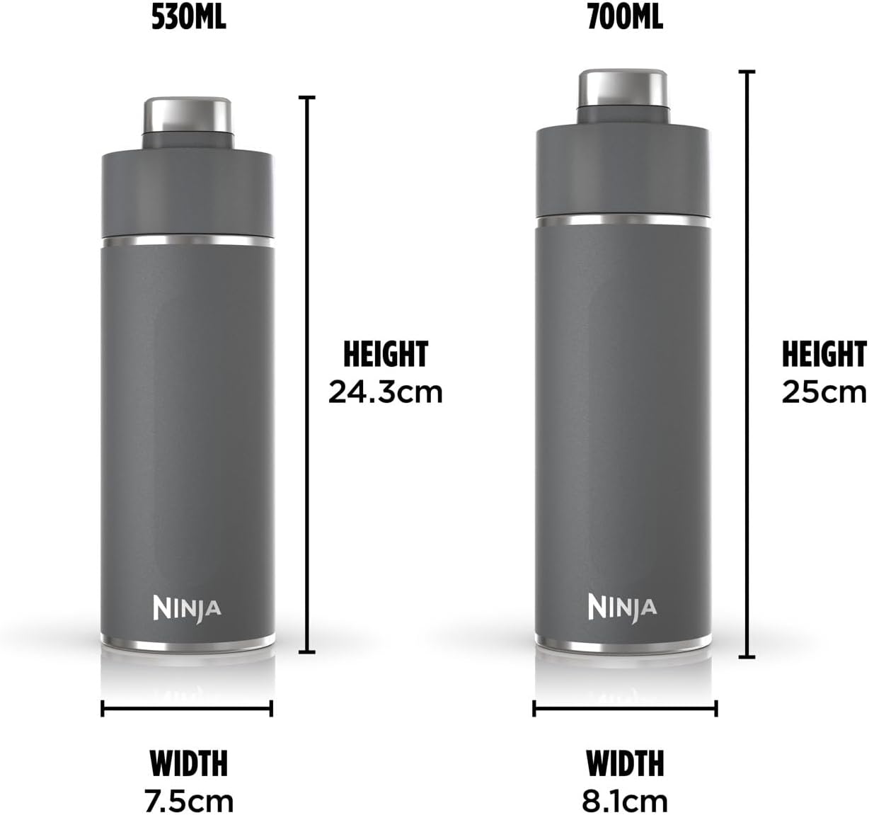 Thirsti Water Bottle and Flask 530 ML With Leak-Proof Lid, Designed For Carbonated, Hot & Cold Drinks. Ideal For Travel & Sports, Triple Insulated, Stainless Steel Bottle, Grey, DW1801EUUKGY