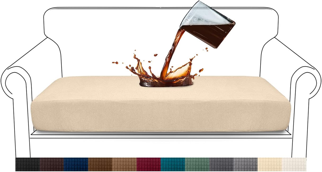 Premium Water-Repellent Sofa Seat Cushion Covers High Stretch Jacquard Fabric Couch Seat Slipcover Protector for 2 seater sofa (2 seater, Beige) Main image