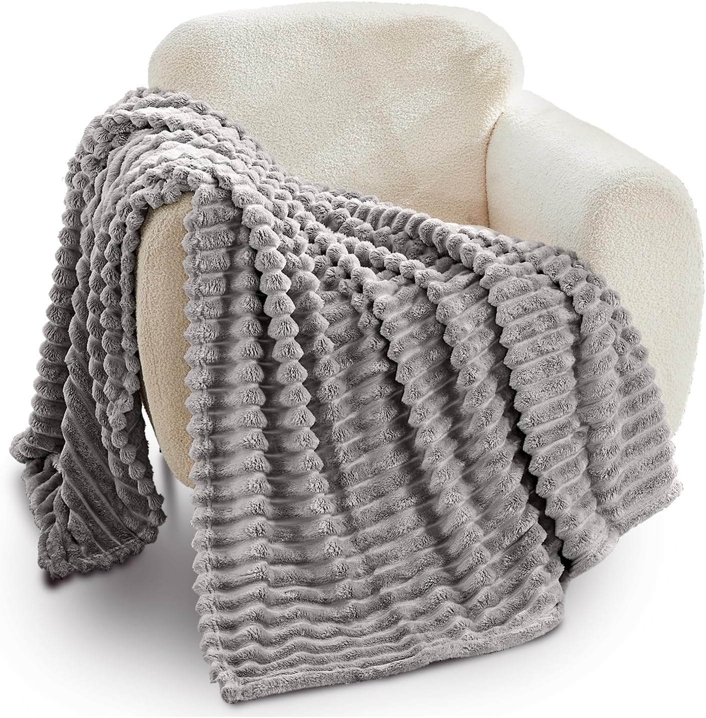 Fleece Throw Blanket | Soft Fluffy Throws For Sofas, Bed, Settee, Couch | Extra Warm Large Blanket Throw | Easycare, Anti Allergic | Double 150x200 Cm | Grey Main image