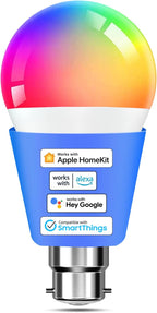 Smart Bulb Smart Bulb Alexa Light Bulb B22 Compatible with Apple Homekit, Alexa, Google Home, Siri Voice Control Dimmable Multicolor LED Light Bulb Equivalent 9W Rgbcw (MSL120DHK)