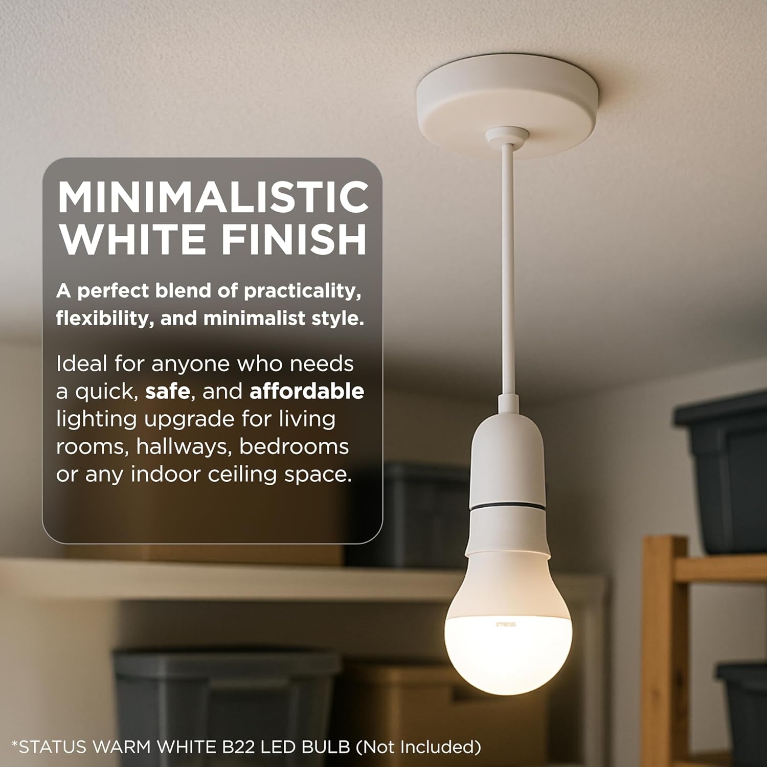 Ceiling Pendant Light Fitting, 6‑Inch White Bayonet (B22) Pendant for Ceiling, Pre‑Wired with Cord Grip, Indoor Lighting Fixture, S6INCPB4 Secondary image