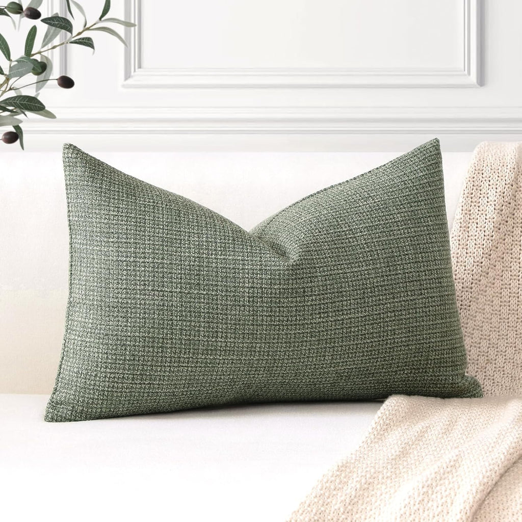 Artscope Linen Cushion Covers Set of 1 Decorative Lumbar Pillowcase Pillow Cover 12x20 Inch for Home Decor Sofa Bedroom Car 30x50cm Gray Green