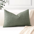 Artscope Linen Cushion Covers Set of 1 Decorative Lumbar Pillowcase Pillow Cover 12x20 Inch for Home Decor Sofa Bedroom Car 30x50cm Gray Green