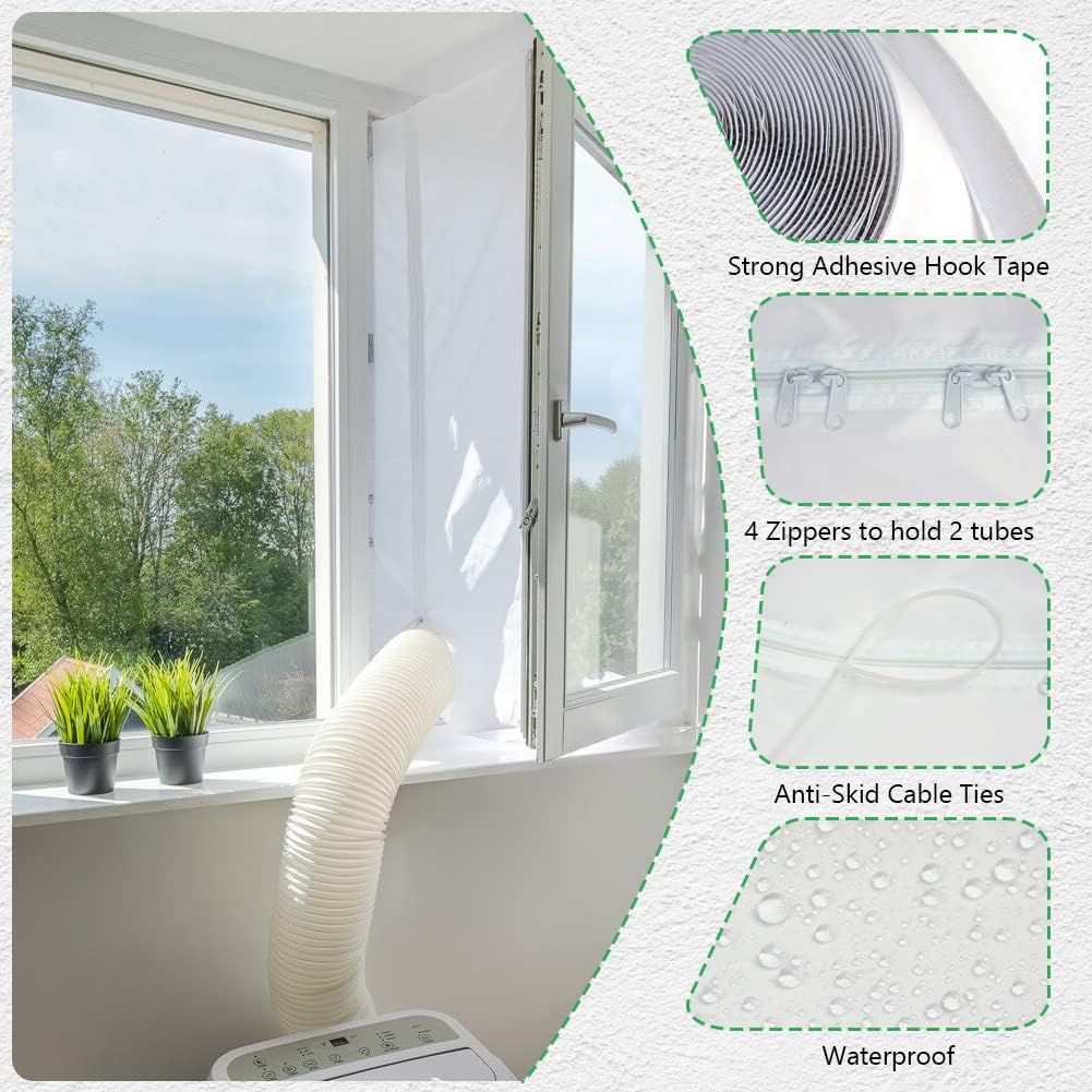 Air Conditioner Window Seal, 400cm/158Inch Portable Universal Kit with Zip, Anti-Mosquito Seal Unit for Mobile Conditioner, Tumble Dryer, #3 4m White, #2 Regular