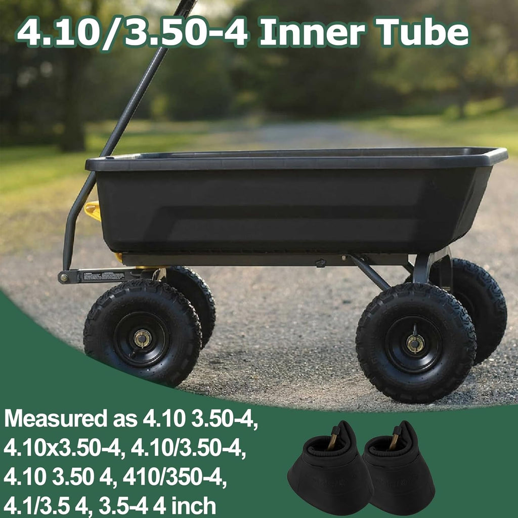 4.10/3.50-4 Inner Tube, 2Pcs 410/350-4 Replacement Inner Tubes with Standard Bent Valve Universal Fits for Wheelbarrow Hand Trucks Lawn Movers Garden Utility Cart Trolley