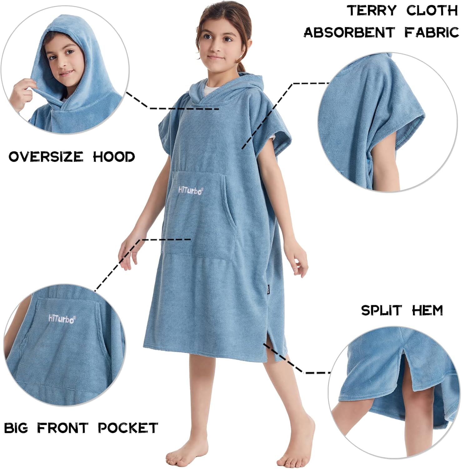 Kids Changing Towel Robe,Hooded Poncho Bath Robe Surf Absorbent Swimming Bathrobe for Beach,Bathing,Surfing,Indoor & Outdoor Activities Blue