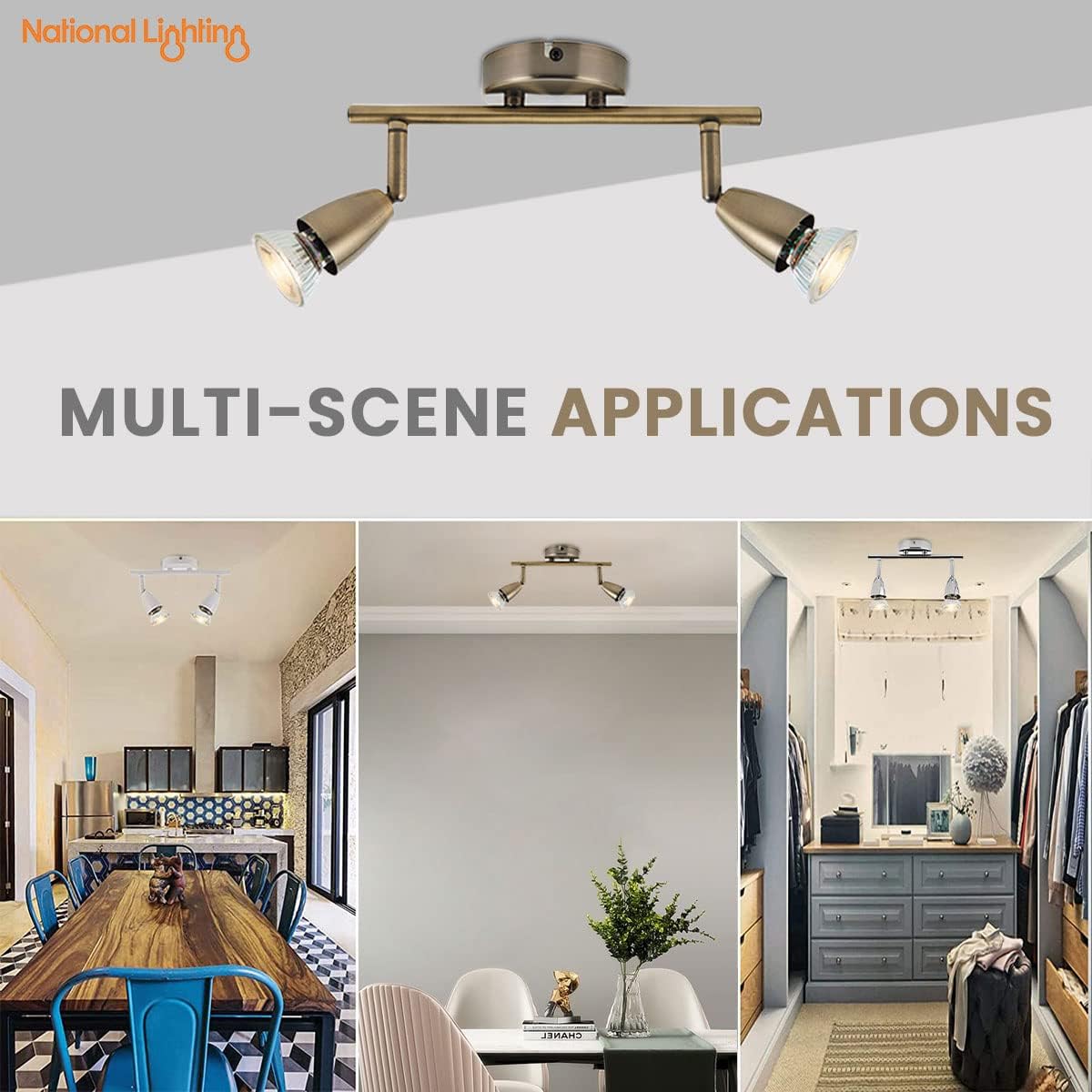 Amalfi 2 Way Adjustable Bar Spotlight Fixture - IP20 Semi Flush Ceiling Light - GU10 LED Compatible Spotlight Lamp - Residential and Commercial Dimmable Light Fitting | Antique Brass Finish