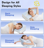 Memory Foam Neck Support Pillow for Neck and Shoulder Pain Sleeping with Cooling Pillowcase: Ergonomic Cervical Pillow 5X Pain Relief - Contour Bed Bolster Pillows for Side Back Stomach Sleepers