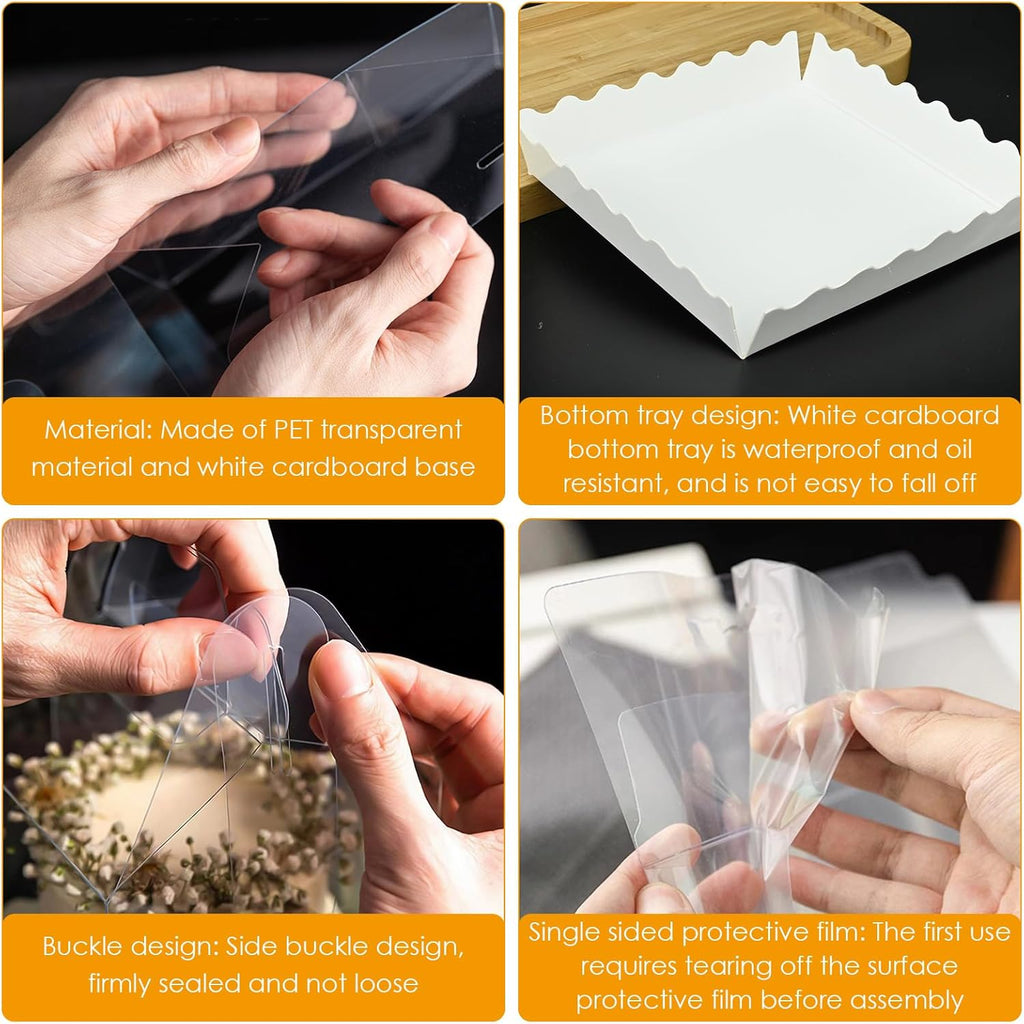 10Pcs Transparent Cake Boxes, Square Plastic Baking Box Clear Cake Gift Box with Handle, 5.25in Individual Cake Boxes Containers Display Box for Dessert Candy Cakes
