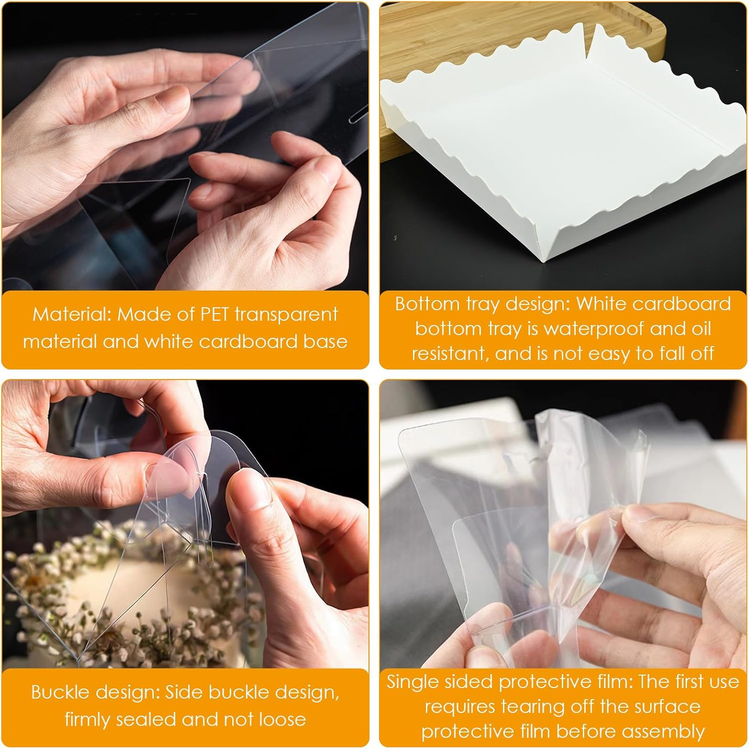 10Pcs Transparent Cake Boxes, Square Plastic Baking Box Clear Cake Gift Box with Handle, 5.25in Individual Cake Boxes Containers Display Box for Dessert Candy Cakes