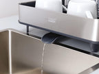 extend steel expandable dish drainer rack with removable cutlery holder swivel draining spout - grey/steel, 4