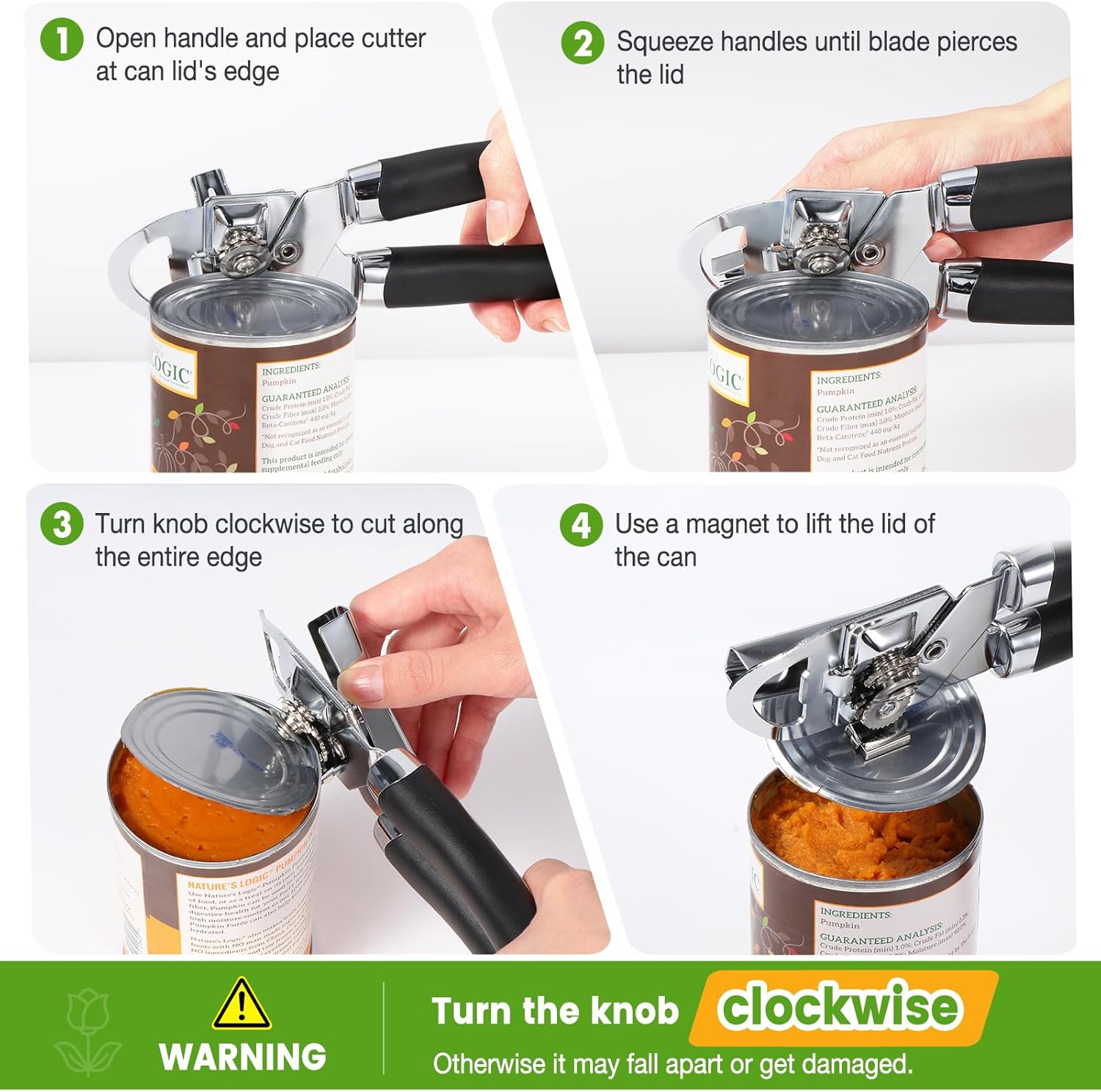 Tin Opener, Diboniur Can Opener Manual, 3-in-1 Multifunctional Can Opener and Bottle Opener, Handheld Heavy Duty Stainless Steel, Black, 8.5"