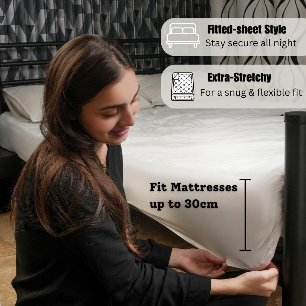 Quilted Waterproof Mattress Protector - Hypoallergenic & Breathable Premium Microfiber Single Mattress Protector Stretches up to 30cm (Single - 90x190cm)