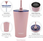 The Sipper Double Walled Stainless Steel Coffee, Water Tumbler 550ml | Wide Mouth, Flexible & Removable Straw with Splash & Leak Proof with Silicon Lid | Keeps Cold for 14Hrs | Blush Pink