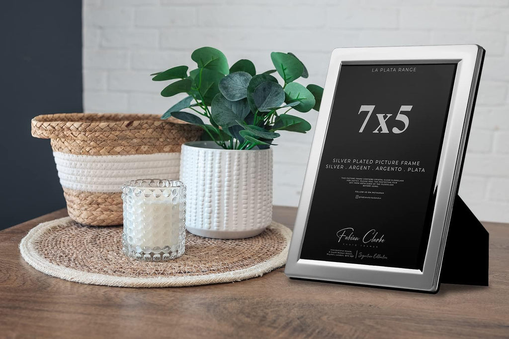 Silver Plated Photo Frame Picture Frame Plain Satin Finish and Tarnish Protected for Wedding Picture or Family Photos (7x5)