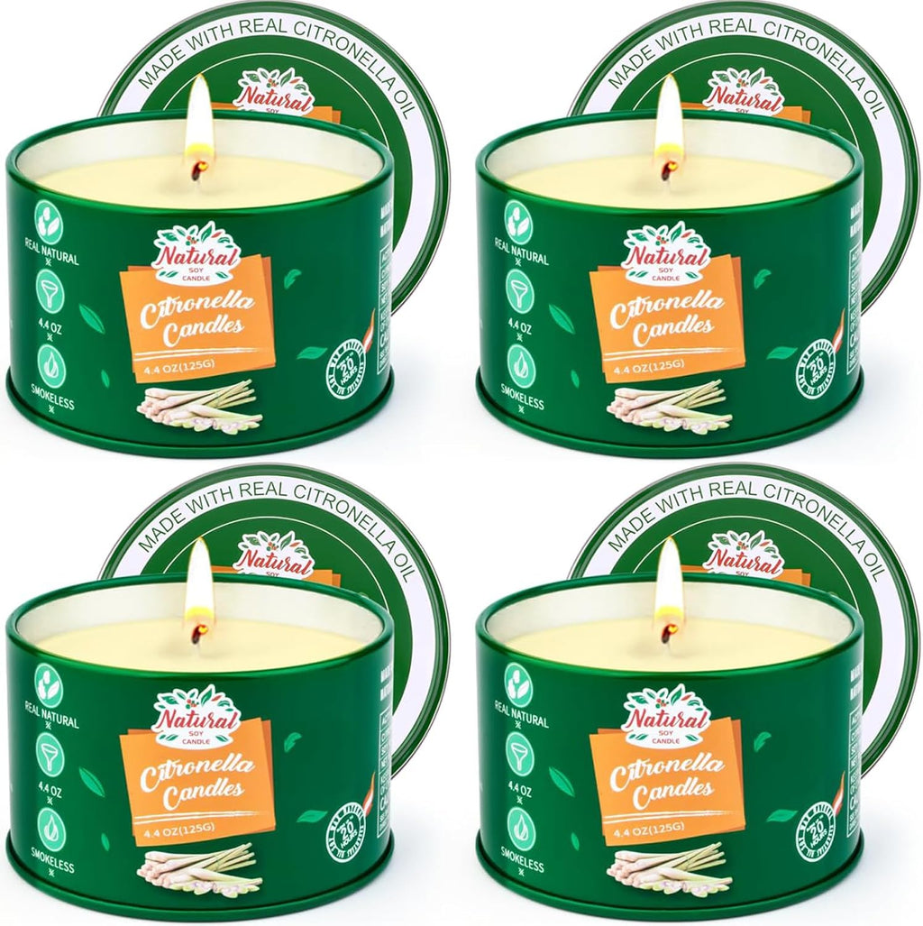 Citronella Candles Outdoor - 4 * 4.4 OZ Natural Soy Candle for Home Patio, 100 Hours Long Lasting Burn Outside Candles for Garden Yard Balcony Summer Camping