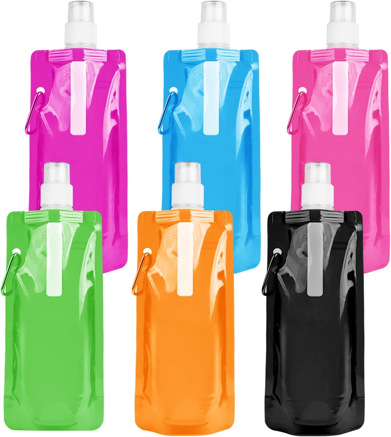 Foldable Sports Bottle, 6pcs Foldable Water Bottle 500mL, Reusable BPA Free Collapsible Water Bottle, Flexible Drink Pouches Bags with Clip for Outdoor Sports, Travel, Biking, Hiking