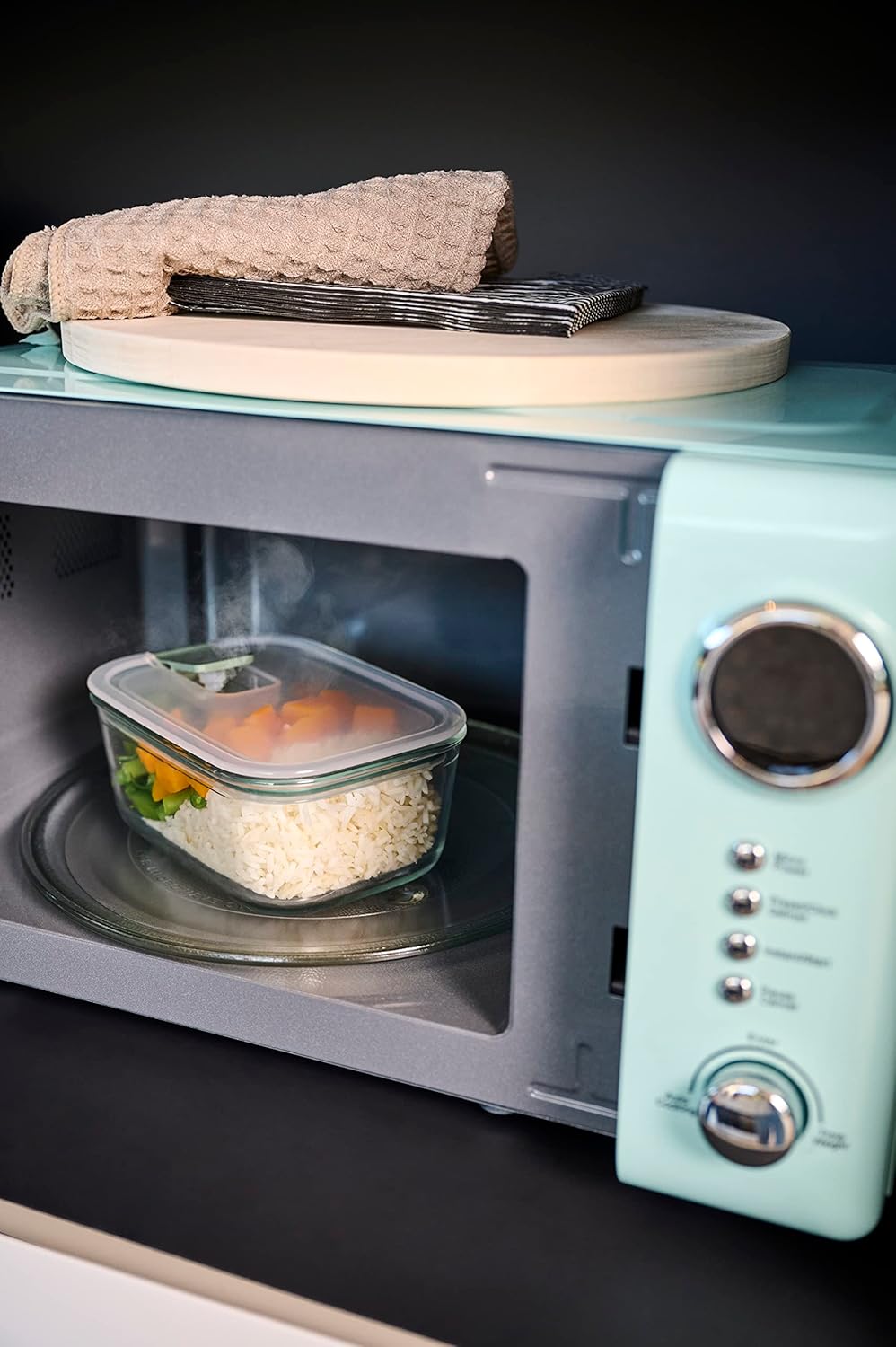 Glass food container EasyClip - Glass food containers with lids - Click closure - Suitable for the microwave, steamer, oven, refrigerator & freezer - Airtight & leakproof - 1000 ml - Nordic