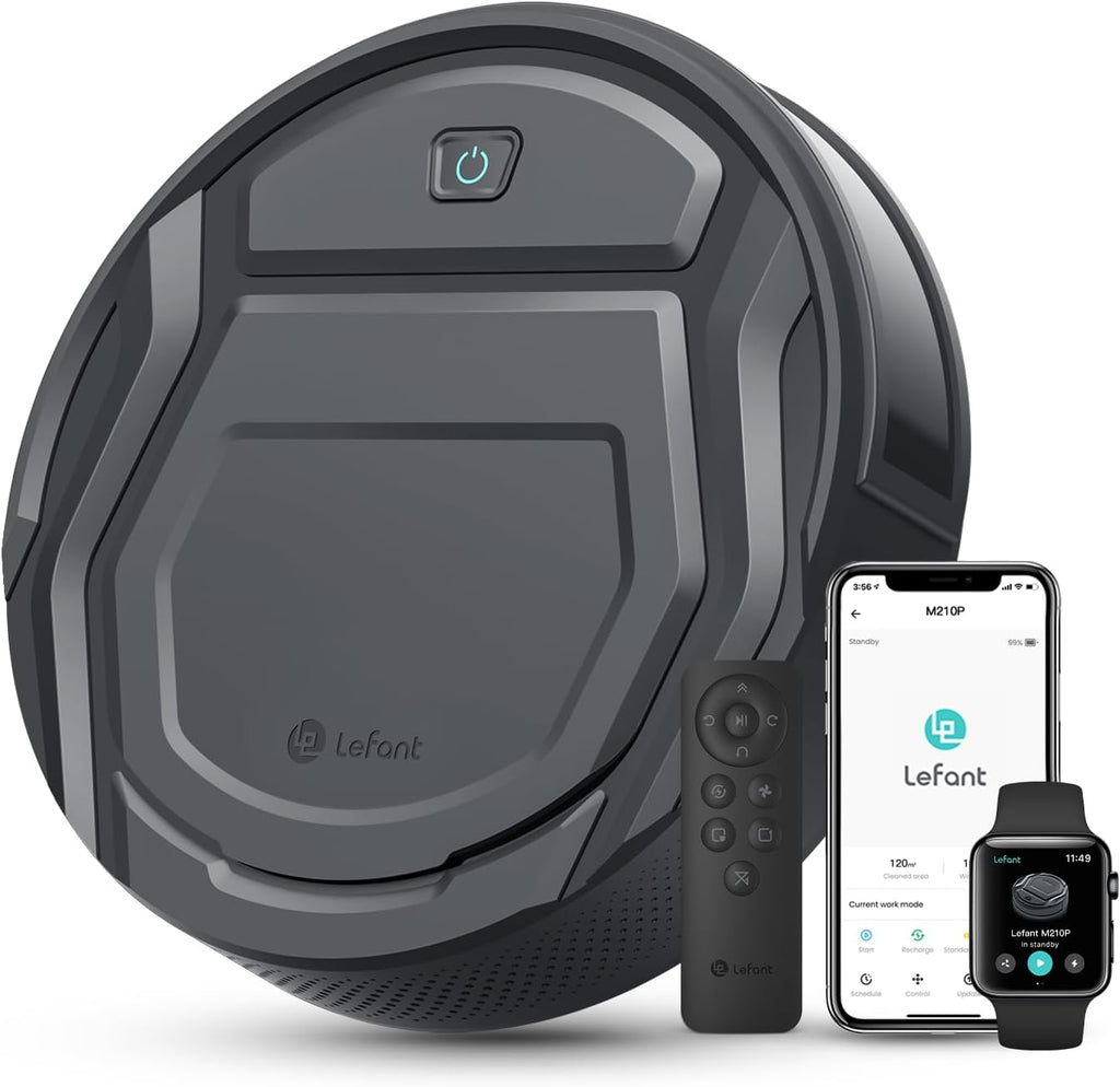 M210P Grey Robot Vacuum Cleaner Remote Control, Small Robot Robotic Vacuum 7.8cm Thin 28cm DIA, 2200 Pa Suction, Alexa Voice Control Self-Charging Robotic Vacuum Ideal for Pet Hair Hard Floor