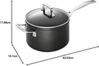 Toughened Non-Stick 18x11.1cm Saucepan with Helper Handle and Glass Lid, Aluminium, 51108180010302, Black