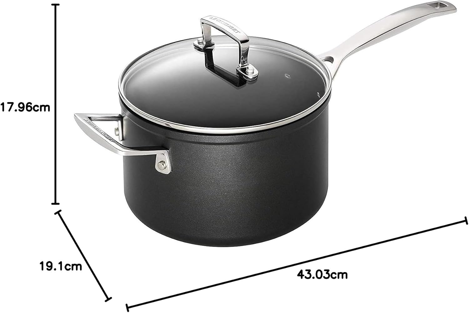 Toughened Non-Stick 18x11.1cm Saucepan with Helper Handle and Glass Lid, Aluminium, 51108180010302, Black