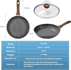 24CM Frying Pan with Lid, Granite Nonstick Frying Pans with Lid, Stone Frying Pan, Induction Compatible (24CM)