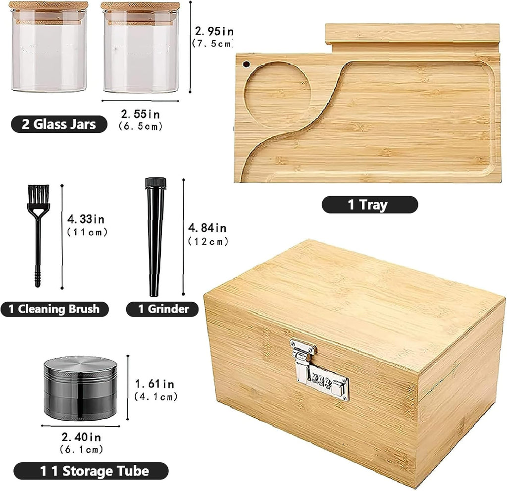 Polegas Bamboo Stash Box, Rolling Box with Combination Lock, Wooden Storage Boxs with Rolling Tray and All Accessories, Perfect Choice for Family or Personal Gifts