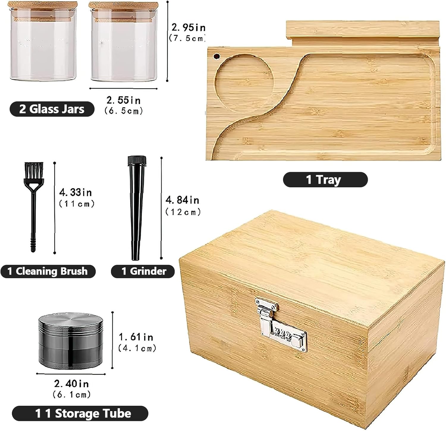 Polegas Bamboo Stash Box, Rolling Box with Combination Lock, Wooden Storage Boxs with Rolling Tray and All Accessories, Perfect Choice for Family or Personal Gifts