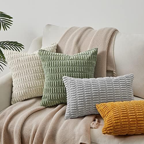 Cream Cushion Covers 50cm x 50cm,Corduroy Decorative Fluffy Pillows Cases,Cushions Cover 20x20 inches with Invisible Zipper for Sofa Bed Livingroom Bedroom,Pack of 2