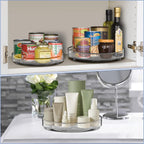 2 Pcs Lazy Susan Turntable Cupboard Organiser(27+23.5cm), Rotating spice rack Fridge turntable organiser, spinning cupboard organiser, turntable storage 9.3+10.6 Inch for Cabinet,Fridge,Pantry